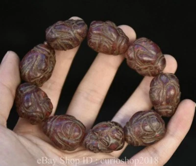 4.4 " Old Chinese Red Amber Carved Dynasty Jewelry hand chain bracelet bangle - Image 1 of 4