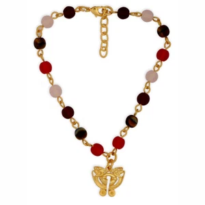 Precolumbian bracelet ruby tiger Czech crystal 24k GP butterfly charm 6mm NWT - Picture 1 of 3