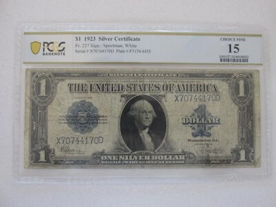 1923 $1 Silver Certificate PCGS Banknote Choice F15 (Speelman, White) #3 - Image 1 of 2