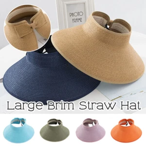Cappello donna visiera parasole tinta unita tesa larga estivo tessuto spiaggia cappello berretto - Foto 1 di 39