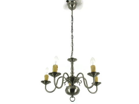 Vintage Chandelier 5 Lights  Brass Pewter Look Flemish Dutch Style MId Century Cover