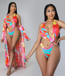 Womens Summer Fashion Two Piece And Long Cardigan Set Sexy Swimwear Bikini - Picture 1 of 7