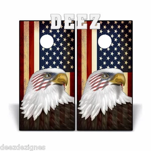 Calcomanía de vinilo Cornhole Wraps BANDERA AMERICANA ÁGUILA EE. UU. Beanbag Toss envoltura rústica (V2) - Imagen 1 de 2