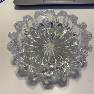 Vintage Round HEAVY Crystal Clear Diamond  Cut Glass Ashtray 6.5 " Diameter - Picture 1 of 7