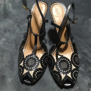 Tory Burch Alexa schwarze Leder-Slingback-Absätze Gr. 10,5 - Bild 1 von 9
