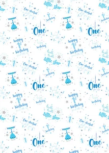 2 Sheets 1st Birthday Boy Little Star Wrapping Paper Age 1 Blue Giftwrap (AWU) - Picture 1 of 2