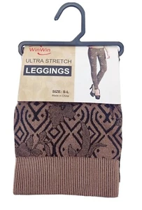 NUEVOS Leggings Florales Geométricos WinWin Ultra Elásticos Negro Bronceado para Mujer Talla S-L - Imagen 1 de 4