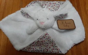 NWT K Luxe Baby White Plush Bunny Floral Soft Security Blanket Lovey with Rattle - Imagen 1 de 2