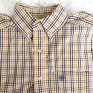 Ariat Pro Series Western Shirt Men's Small Plaid Cotton Cowboy Outdoors Yellow - Picture 1 of 15