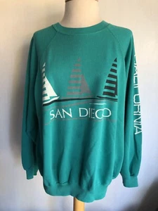 SAN DIEGO CALIFORNIA Vintage 80's SAILBOAT Seafoam Green Raglan Sweatshirt Sz XL - Picture 1 of 7