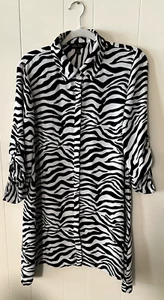 Melissa Paige Womens Sz Large Black White Zebra Animal Print Button Tunic Blouse - Picture 1 of 3