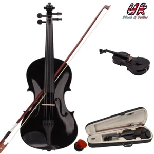 Beginner Student 4/4 Size Acoustic Violin Full Set w/ Hard Case Bow Rosin Black - Picture 1 of 10