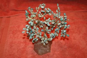 Vintage Wire & Crystal Stand with Blue Agate Stone Tree Statue - Picture 1 of 4