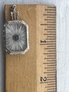 Art Deco Sterling Silver Filigree Camphor Glass Pendant With Miraculous Mary - Picture 1 of 15