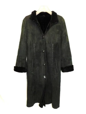 Casaco longo vintage branco Pelle S preto shearling pele de carneiro camurça botão feminino pequeno - Imagem 1 de 4