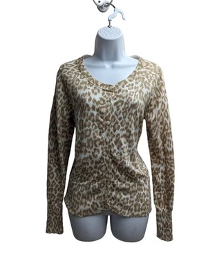 Gap Women's Animal print cardigan cream & tan Cheetah/ Leopard print Size M - Image 1 of 4