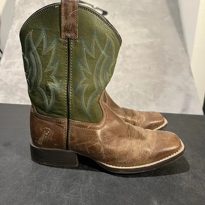 Botas Ariat Juveniles Talla 4 Marrón Verde Vaquero Western Puntera Cuadrada 4LR 10029599 Foto 1 de 4
