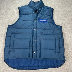 Vintage Goodyear Vest Mens L Puffer Quilted Snap Front Automotive Workwear - Picture 1 of 10