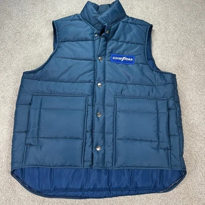 Vintage Goodyear Vest Mens L Puffer Quilted Snap Front Automotive Workwear - Image 1 of 4