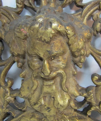Antique 1800s Victorian Bronze Bachuus Bevel Edge Mirror dual candle lite ornate Cover