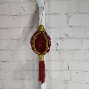 3er Set - Burgunderrot Weinrot Samt Gold Perlen/geflochten mit Quaste Feiertag Ornamente - Bild 1 von 7