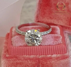 Moissanite Solitaire Engagement Ring 2.30 Carat Round Cut Solid 14K White Gold - Picture 1 of 10