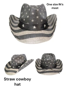 WESTERN Stars Strips COWBOY RODEO HAT STRAW STYLE COWBOY One Size Fix’s Most - Picture 1 of 2