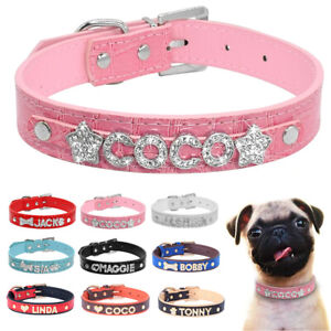 Personalized Dog Collar Soft Leather Rhinestone Bling Charms Custom DIY Pet Name