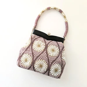 Japanese Vintage Beaded Evening Bag Kiku/Floral pattern Light Purple 8x7 in - Picture 1 of 18