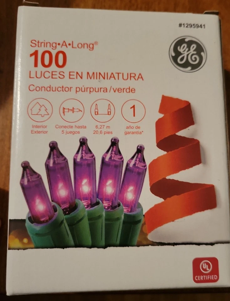 GE 100 Count Sring A Long Purple Lights 1295941 20 Feet Green Wire Christmas