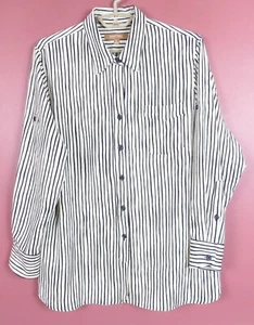 TB12861-ELLEN TRACY Women Slippery Polyester Blouse 2-Way Sleeve Pocket Stripe L - Picture 1 of 11