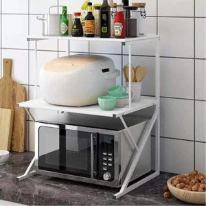 Scaffale Mensole Cucina Mobiletto Porta Microonde 2 Ripiani Metallo Legno Bianco - Foto 1 di 5