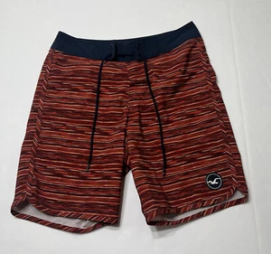 Men's Hollister Swim Trunks Board Shorts Sz 28 Red Orange Blended Stripes - Picture 1 of 5