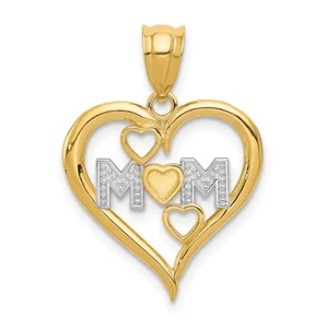 Real 14kt and White Rhodium Diamond-cut Mom Heart Pendant - Picture 1 of 6