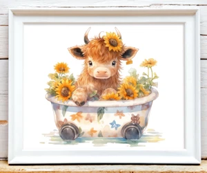 Cow Wall Art Print, Cow In a Tub Print, Farmhouse Art Home Decor #746 - Picture 1 of 2