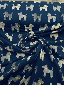 1M Blau Jersey Lycra Pudel Hund Druck Mehrfarbig Stoff 58" Neu - Bild 1 von 4