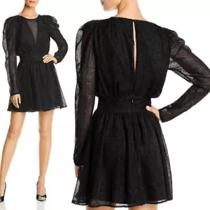Lini Dress Size XS Puffed Fit Flare Short Mini Black Sheer Burnout Gemma $398 - Picture 1 of 9