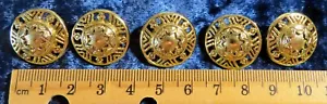 5 Gold Tone Star Burst 20 mm Metal Shank Buttons - Picture 1 of 2