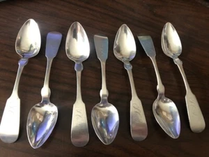 VILLAS LOOMIS & CO BURLINGTON VT C1810 COIN SILVER 7 TEASPOONS 5 5/8" - Picture 1 of 5