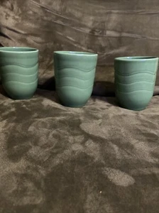 Vtg Green Syracuse China Cantina 27-A Wavy Ribbed Cup Set of 3 - Picture 1 of 13