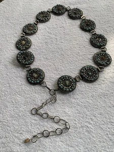 VTG Southwestern Belt Womens Medium Faux Turquoise Silvertone Dangle Chain Stone - Picture 1 of 18