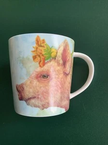 Vicki Sawyer Rosa Schwein Becher Tasse Gelb Blume Blüte PPD Papier Produkte EUC - Bild 1 von 4