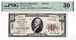 $10 1929 T1 National WASECA Minnesota MN "Extremely Rare" ((Only 9 on Census)) - Picture 1 of 2