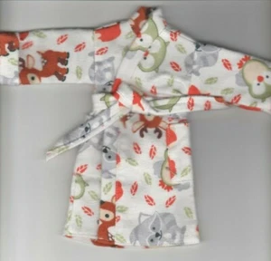 Homemade Doll Clothes-Forest Animals Flannel Print Robe fits Ken/Barbie/ELF R6 - Picture 1 of 1
