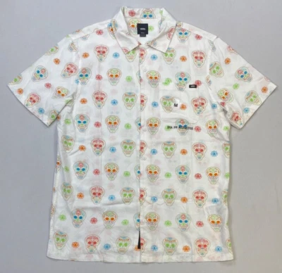 NUEVA Camisa Para Hombre Vans Calce Clásico Día de Muertos Calavera Esqueleto Botón Delantero S Foto 1 de 2