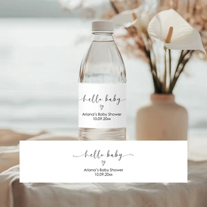 Baby Shower Water Bottle Label, Minimalist Hello Baby - Shower Decors Stickers - Picture 1 of 6