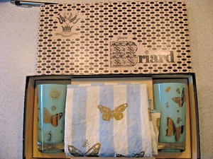 Set 2 bicchieri e tovaglioli vintage Georges Briard oro farfalla blu 8 oz - Foto 1 di 16