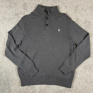 Polo Ralph Lauren Grigio Henley Pullover Maglia Maglione Uomo L Cotone Bianco Preppy - Foto 1 di 9