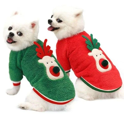 Navidad Perro Ropa Vellón Perro Ciervo Chaqueta Mascota Abrigo Suéter Cachorro Gato Jumper Foto 1 de 4