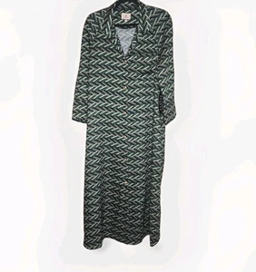 Maxikleid Biesen Smaragd Geo Knopfleiste Taschen Größe XL - Bild 1 von 17